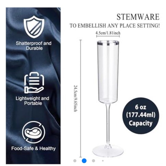 Silver Disposable Champagne Flutes 24 Pack - Picture 2 of 5